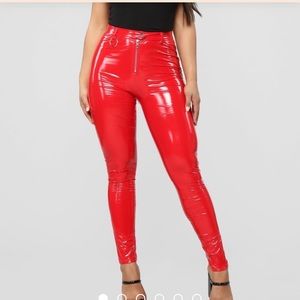 Fashion Nova Red Pleather Leggings NWT